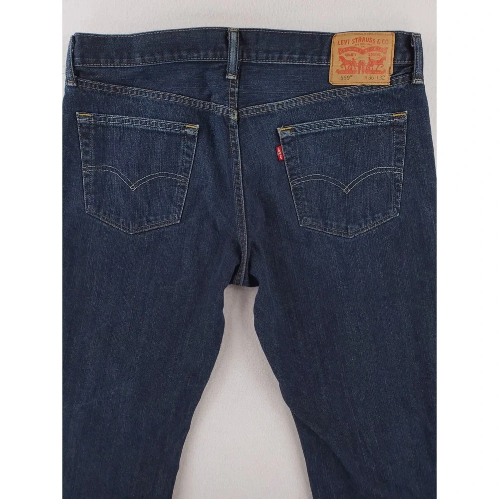 Levis 559 Jeans Mens 36x32 Relaxed Straight Heavy Denim Work Pants Dark Wash